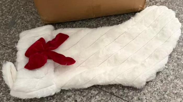 Ciorap de craciun, GLOBAL CHRISTMAS, 48 cm, 22 cm, Alb/Rosu