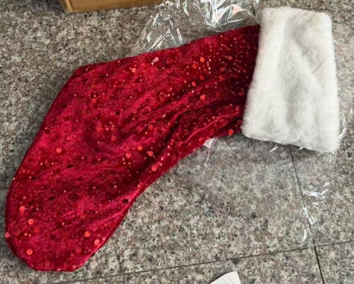 Ciorap de craciun, GLOBAL CHRISTMAS, 48 cm, 22 cm, Alb/Rosu