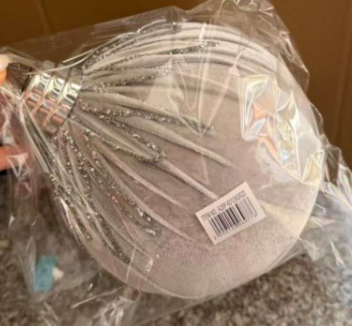 Christmas ball, GLOBAL CHRISTMAS, 20 cm, Gray, Textile