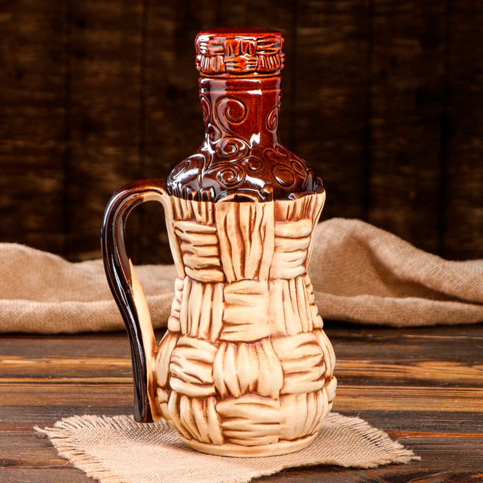 Набор для вина, ORIENS, Керамика, Береста, 1.2Л, Резка, 6 стаканов, С крышкой