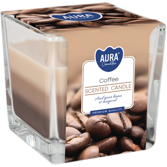 Ароматическая свеча, AURA, Кофе, 32 часа, 170гр, 8см, 8см, Парафин, Бежевый/Коричневый