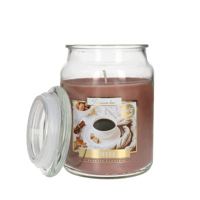 Lumanare parfumata, AURA, Premium Line, Cafea, 100 ore, Maro, Parafina, Cu capac