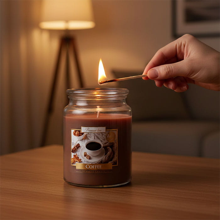 Lumanare parfumata, AURA, Premium Line, Cafea, 100 ore, Maro, Parafina, Cu capac