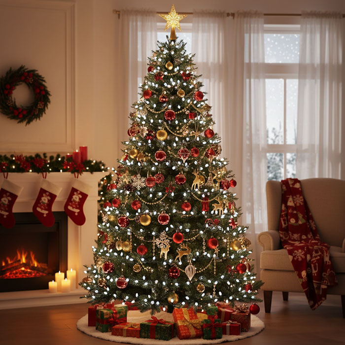 Instalatie luminoasa sir, GLOBAL CHRISTMAS, 100 becuri LED, 10 m, Alb, Negru, Lumina Rece