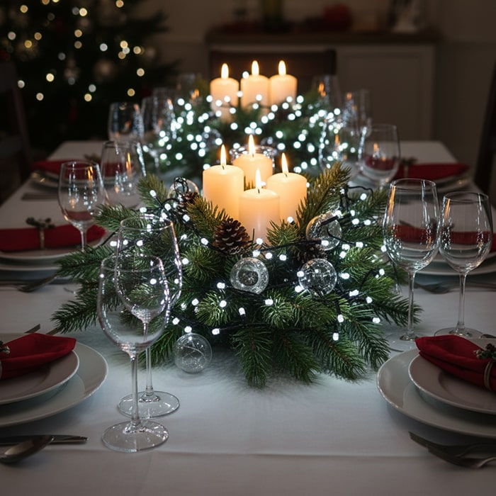 Instalatie luminoasa sir, GLOBAL CHRISTMAS, 100 becuri LED, 10 m, Alb, Negru, Lumina Rece