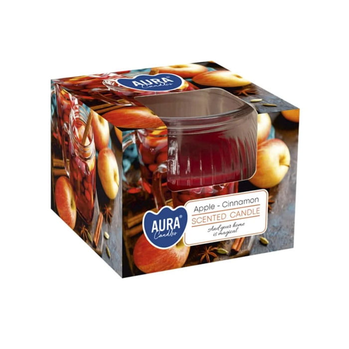 Lumanare parfumata, AURA, Mere & Scortisoara, 18 ore, 80 gr, Bordo
