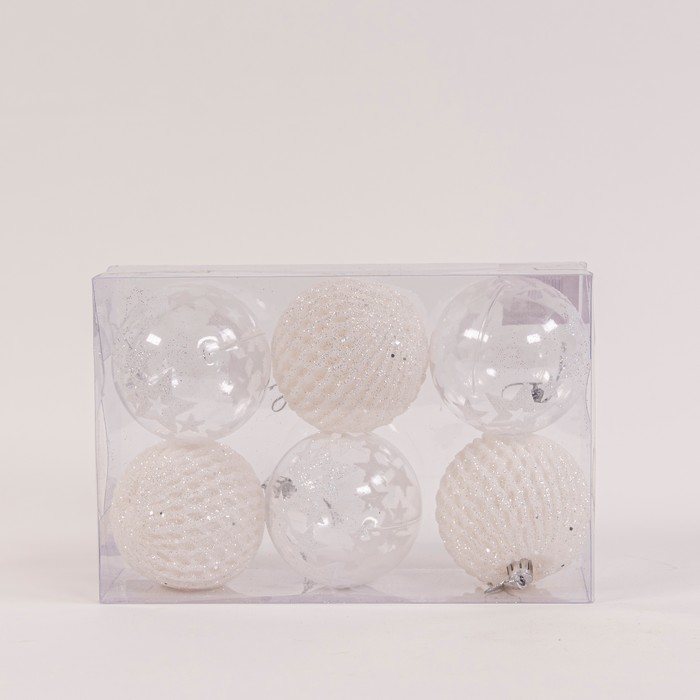 Set of christmas balls, GLOBAL CHRISTMAS, 6 pcs, 8cm, White, Plastic