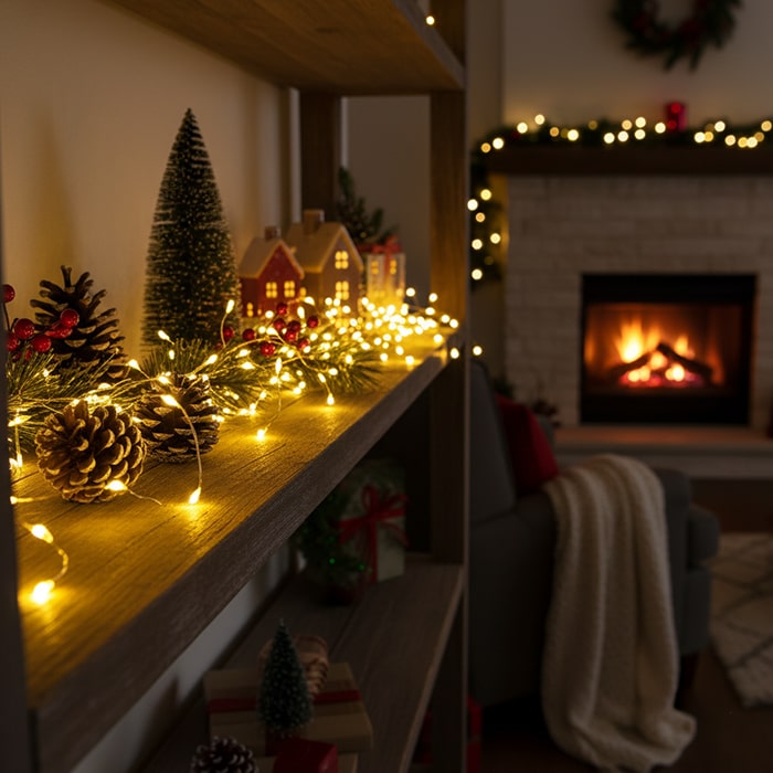 Instalatie luminoasa pe baterii, GLOBAL CHRISTMAS, 20 becuri, 2 m, Alb Cald, Baterii