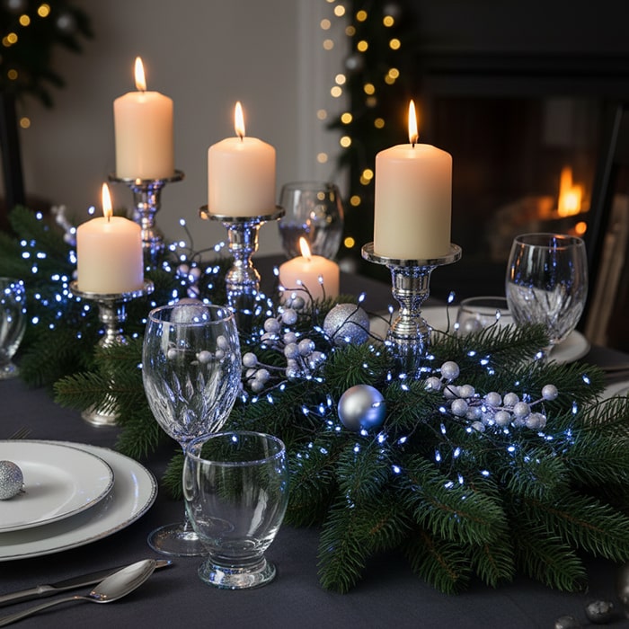 Instalatie luminoasa cluster, GLOBAL CHRISTMAS, 400 becuri LED, 10 m, Alb, 24 V, 8 Moduri de lumina