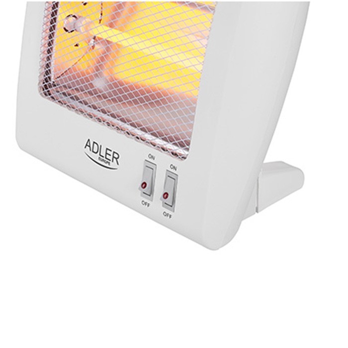 Радиатор, ADLER, Инфракрасный, 343x295x145 мм, 2, 800/1200W, 230 В, Пластик / галоген, Белый, 10 м2, На полу, на столе, Да, Использования в помещениях