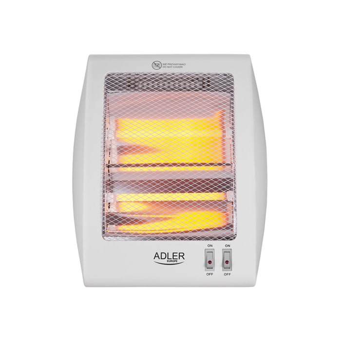 Радиатор, ADLER, Инфракрасный, 343x295x145 мм, 2, 800/1200W, 230 В, Пластик / галоген, Белый, 10 м2, На полу, на столе, Да, Использования в помещениях