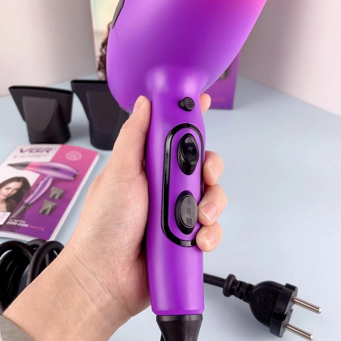 Hair dryer, VGR, 2400 W, 220/240 V, Violet, Plastic, Network, 2 nozzles