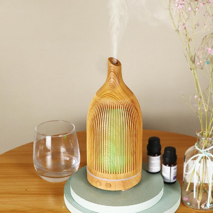 Umidificator, GS, Lemn/Plastic, lumina/sunete, USB, 100–240 V