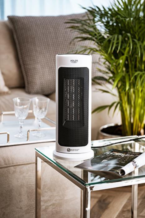 Керамический нагреватель с вентилятором, ADLER, 1400W/2000W, 220 – 240 В / 50 - 60 Гц, Пластик, Белый, 25 м2, На полу, на столе, Управление с пульт ДУ