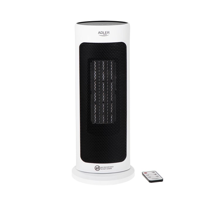 Керамический нагреватель с вентилятором, ADLER, 1400W/2000W, 220 – 240 В / 50 - 60 Гц, Пластик, Белый, 25 м2, На полу, на столе, Управление с пульт ДУ