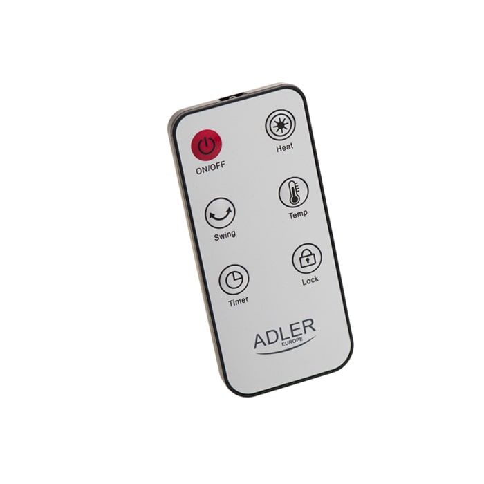 Керамический нагреватель с вентилятором, ADLER, 1400W/2000W, 220 – 240 В / 50 - 60 Гц, Пластик, Белый, 25 м2, На полу, на столе, Управление с пульт ДУ