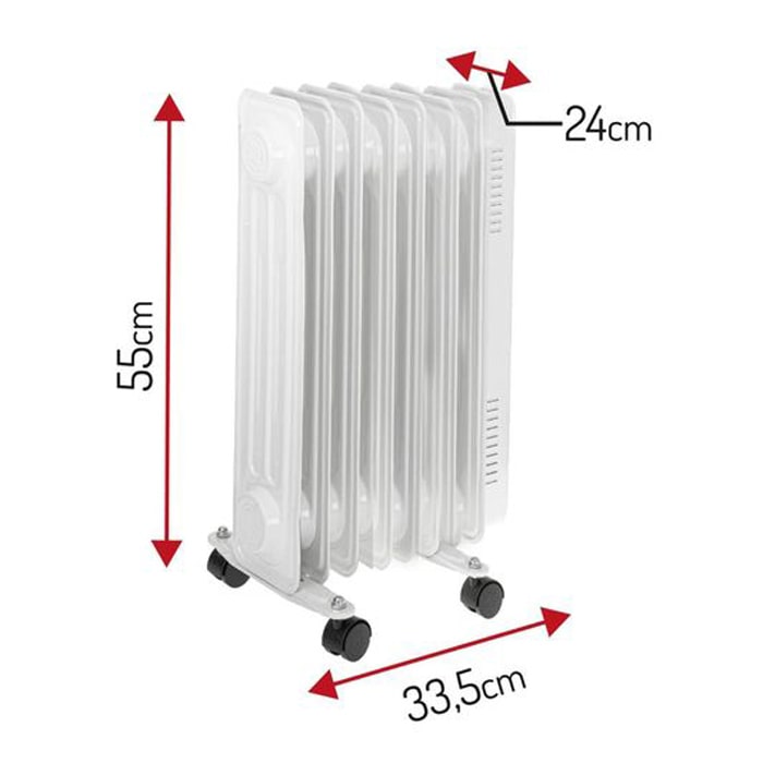 Масляный радиатор, ADLER, 550x335x240 мм, 1500 Вт, 220 - 240 В, Металл, Белый, 15 м2, Напольный, 7 секций, Длина шнура питания: 1,48 м, 3 уровня мощно