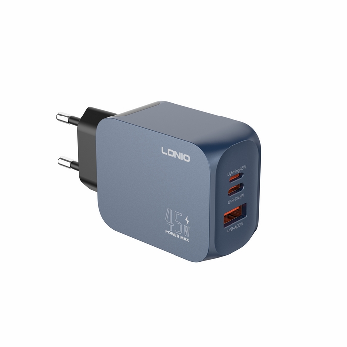 Wall charger, LDNIO, GaN, 45W, USB-C, Plastic, Black