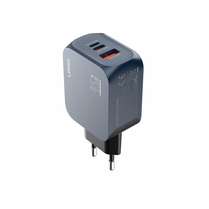 Wall charger, LDNIO, GaN, 45W, USB-C, Plastic, Black