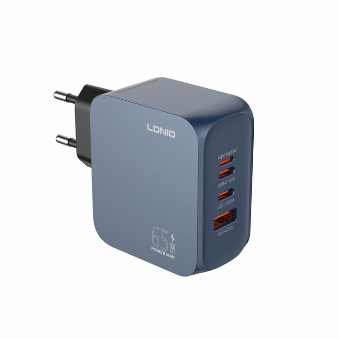 Wall charger, LDNIO, GaN, 65w, USB-C, Plastic, Black