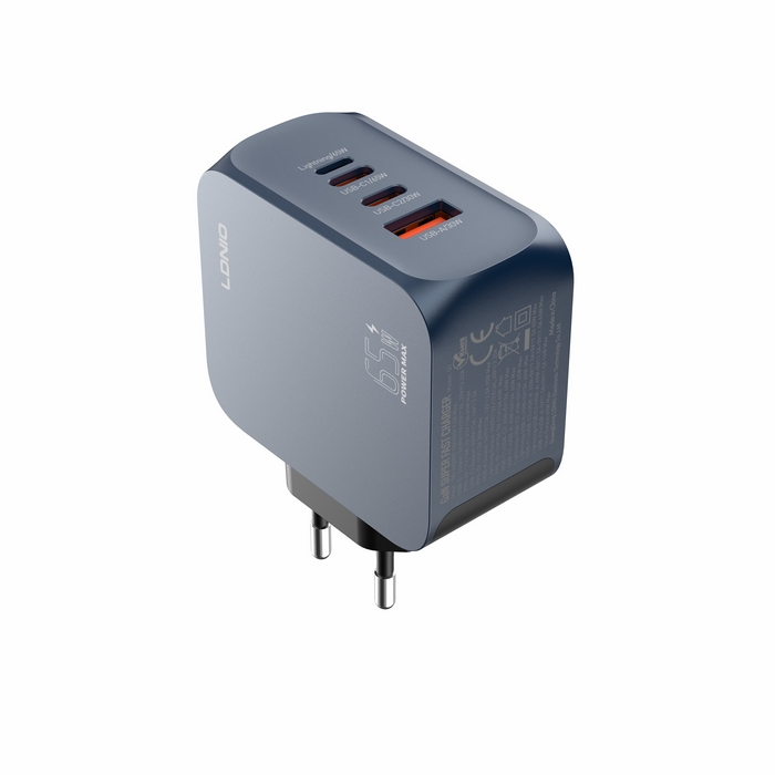 Wall charger, LDNIO, GaN, 65w, USB-C, Plastic, Black