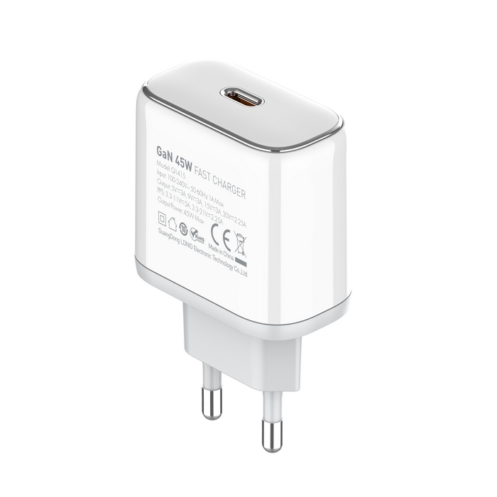 Wall charger, LDNIO, USB-C, GaN, 45W, Plastic, White