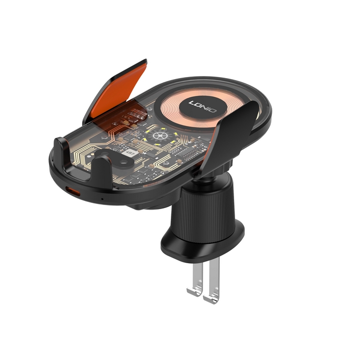 Car phone holder, LDNIO, 5v/3A 9v/2A 12v/1.5A, 15w wireless, ABS, Black