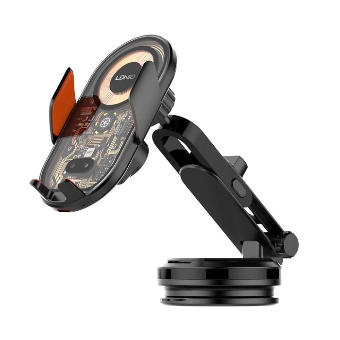 Car phone holder, LDNIO, 5v/3A 9v/2A 12v/1.5A, 15w wireless, ABS, Black
