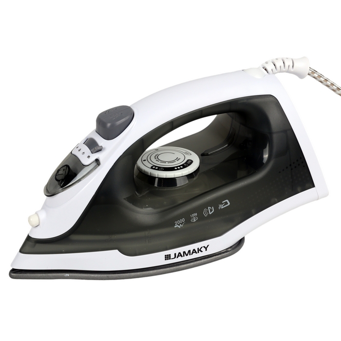 Fier de calcat, JAMAKY, Plastic/Ceramica, 2000 W, Retea, Alb/Negru