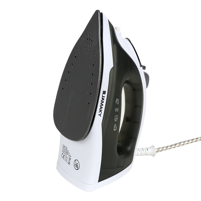 Fier de calcat, JAMAKY, Plastic/Ceramica, 2000 W, Retea, Alb/Negru