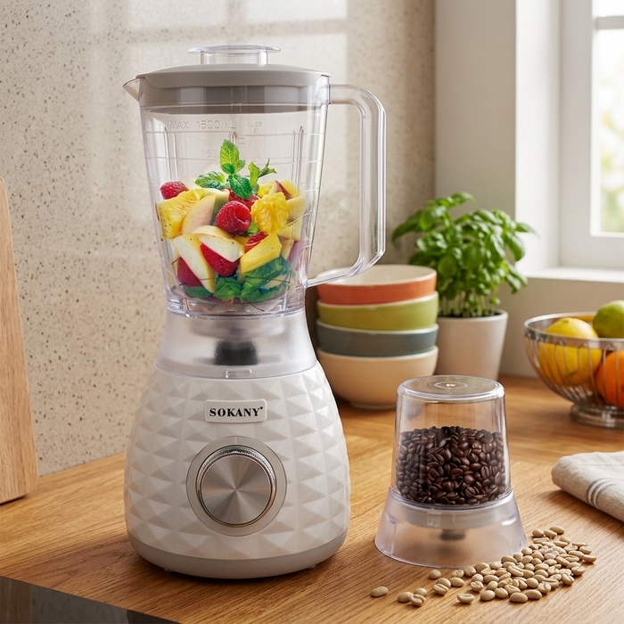 Blender multifunctional, SOKANY, Otel inoxidabil/Plastic, 500 W, 220-240V, 1.5L, 2 trepte