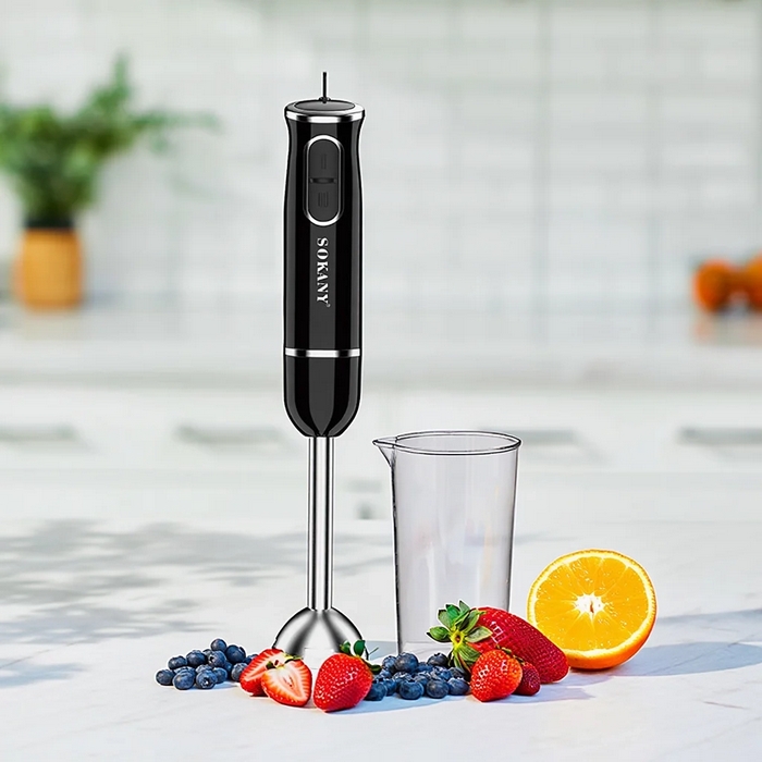 Blender de mana, SOKANY, Otel inoxidabil/Plastic, 2 in 1, Negru