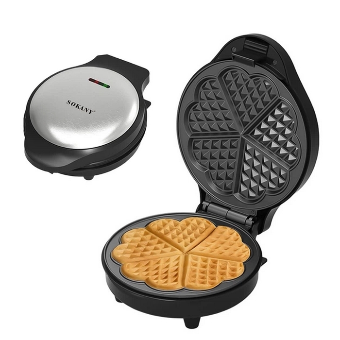 Aparat pentru vafe, SOKANY, Otel inoxidabil/Plastic, 750 W, 220 V, Negru