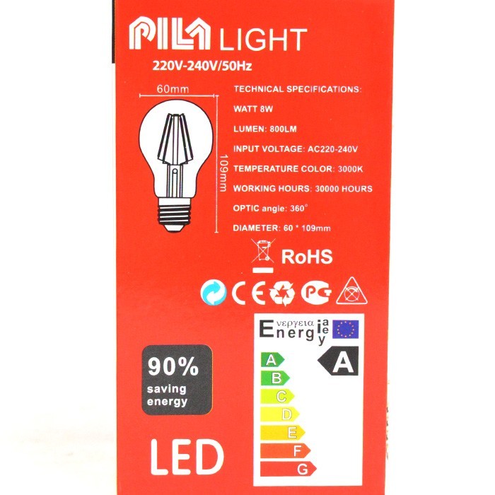 Light bulb, PILA, Led, 8 W, E 27, Neutral 3000K, 800 Lm, 220/240 V, 30000 h, A