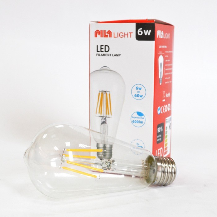 Light bulb, PILA, Led, 6W, E 27, T64, Neutral 3000K, 600Lm, 30000 h, 360°, 220/240 V, A
