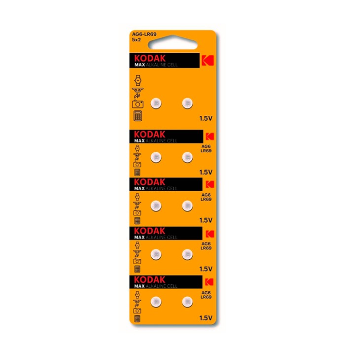 Set 2 baterii, KODAK, Alcalina, AG6, 1.5 V, LR69, AG6, 371, 370, SR920SW, G6, 9.5 mm, 2.1 mm