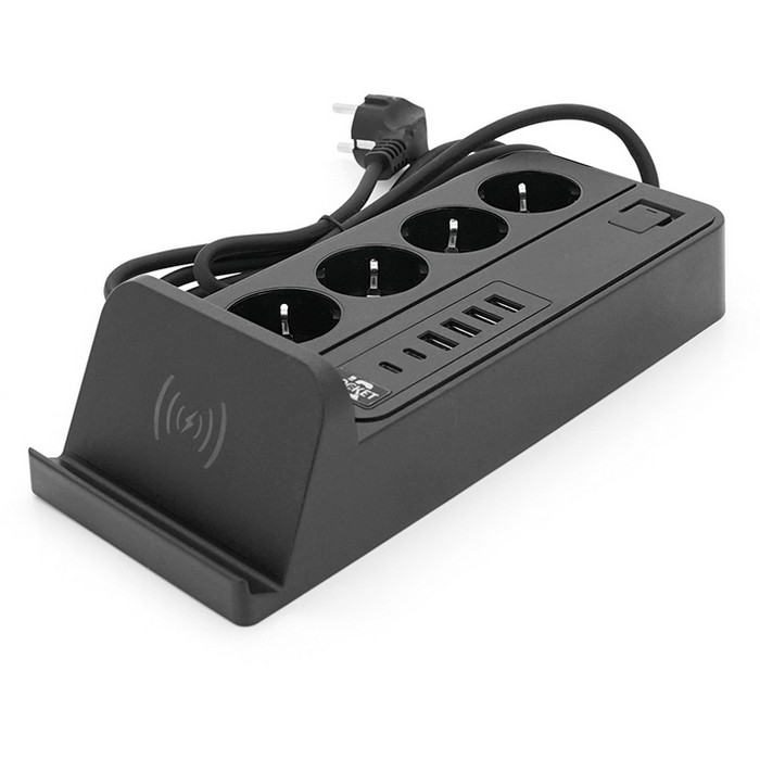 Outlet extender, GS, USB-A + USB-C, Plastic, Black, 3m