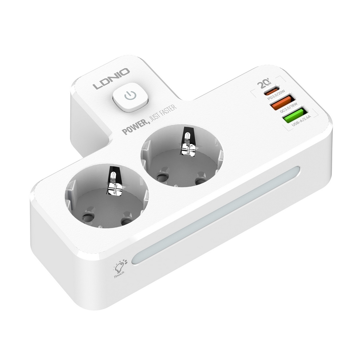 Outlet extender, LDNIO, 2500 W, USB-A + USB-C, 20w, Plastic, White
