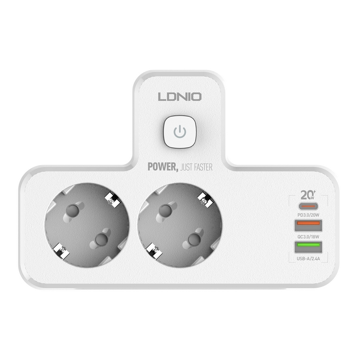 Outlet extender, LDNIO, 2500 W, USB-A + USB-C, 20w, Plastic, White