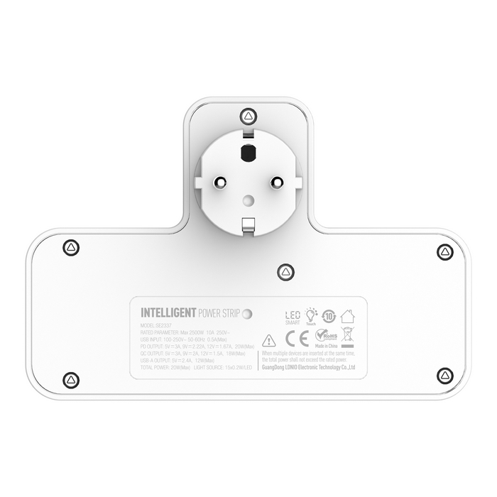 Outlet extender, LDNIO, 2500 W, USB-A + USB-C, 20w, Plastic, White