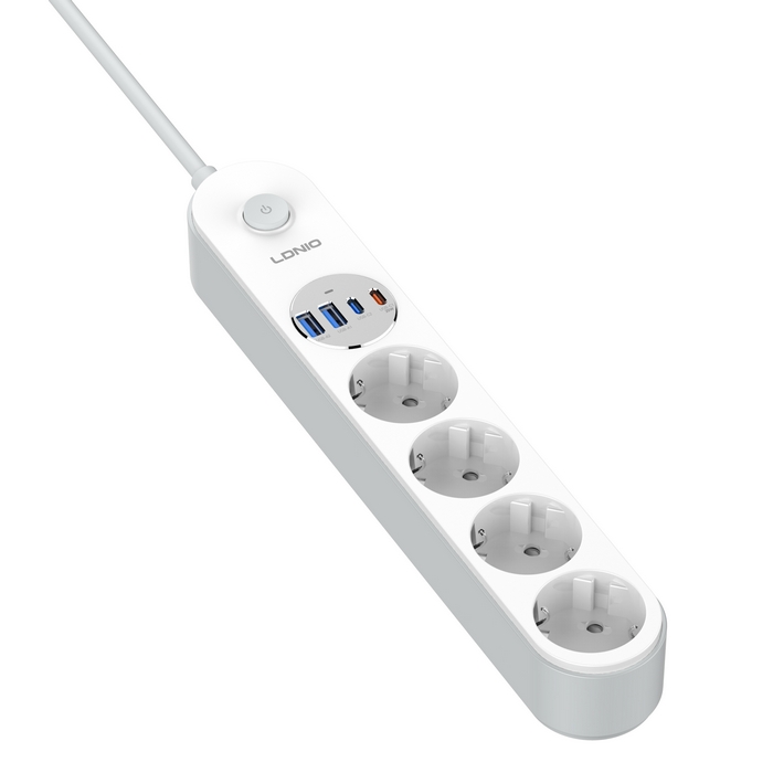 Outlet extender, LDNIO, 2500 W, USB-A + USB-C, 20w, Plastic, White