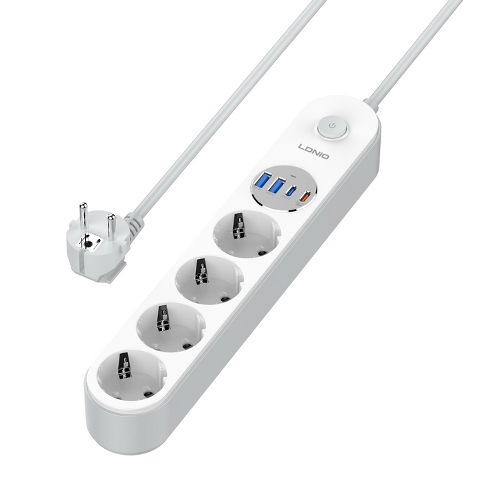 Outlet extender, LDNIO, 2500 W, USB-A + USB-C, 20w, Plastic, White
