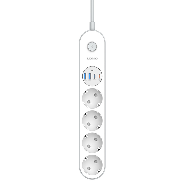 Outlet extender, LDNIO, 2500 W, USB-A + USB-C, 20w, Plastic, White