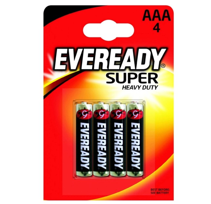 Baterie, EVEREADY, Super Heavy Duty, 4 buc, AAA, Alcalina, 1.5 V, LR03, R03, MN2400, AAA