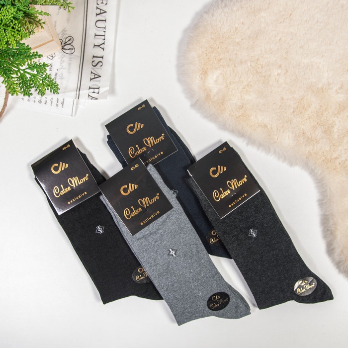 Men's socks, CALZE MORE, Mid Calf, 40-46, Cotton with additives, Black