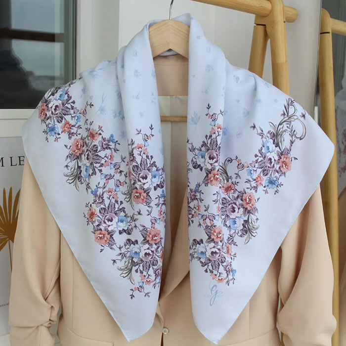 Esarfa, GULSOY, 80x80 cm, Lina, Multicolor, Floral, Patrat, Esarfa
