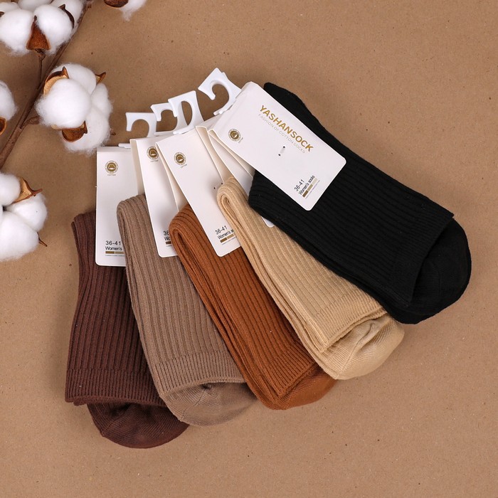 Women's socks, YASHANSOCKS, Mid Calf, 36-41, Cotton, Coffee