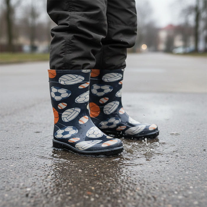 Cizme de cauciuc copii, GULSOY, 26-30, Silicon, Albastru/Alb, Cu imprimeu, Cizme, Pentru Copii