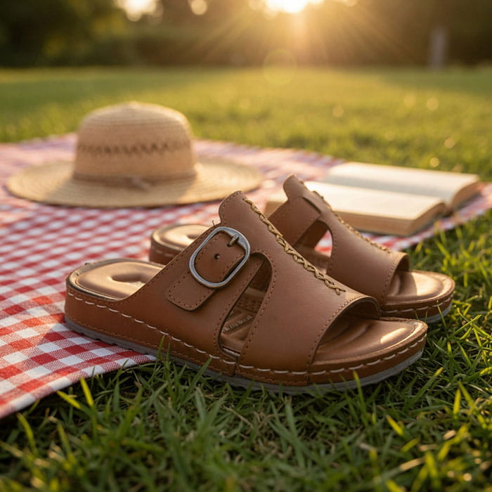 Kids slippers, RIMA&JOUDI, 25-30, Cappucinno, ECO leather, Polyurethane, Flip-flops, For Kids