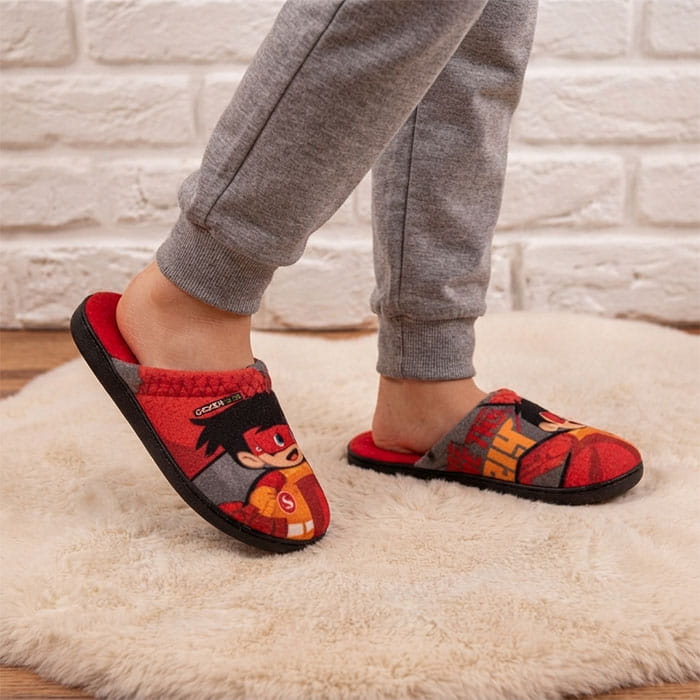 Ciupici de camera copii, GEZER, Textil/Poliuretan, Rosu, 30-35, Papuci de casa, Pentru Copii